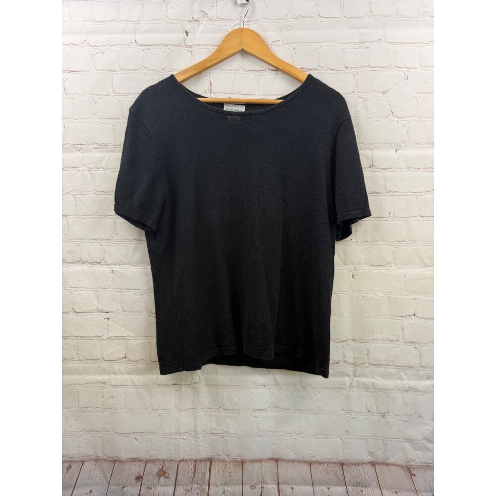 Joan Leslie Short Sleeve Sweater Womens Size Large Black Thin Casual Streetwear